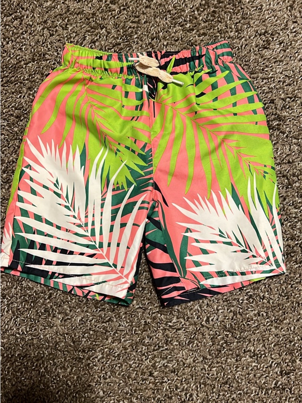 City Streets Pink and Lime Tropical Leaf Print Boys’ Shorts